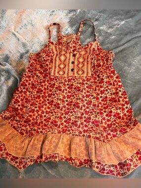 Decree Cream and Red Floral Spaghetti-Strap Ruffle Camisole firm price